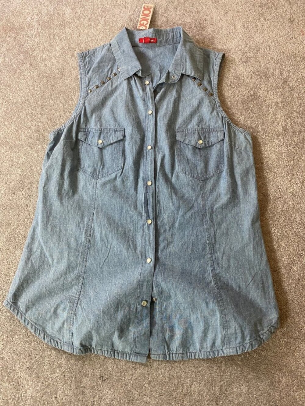 NWT Sleeveless Chambray Button-Up Shirt Stud Details By Bongo Juniors XL